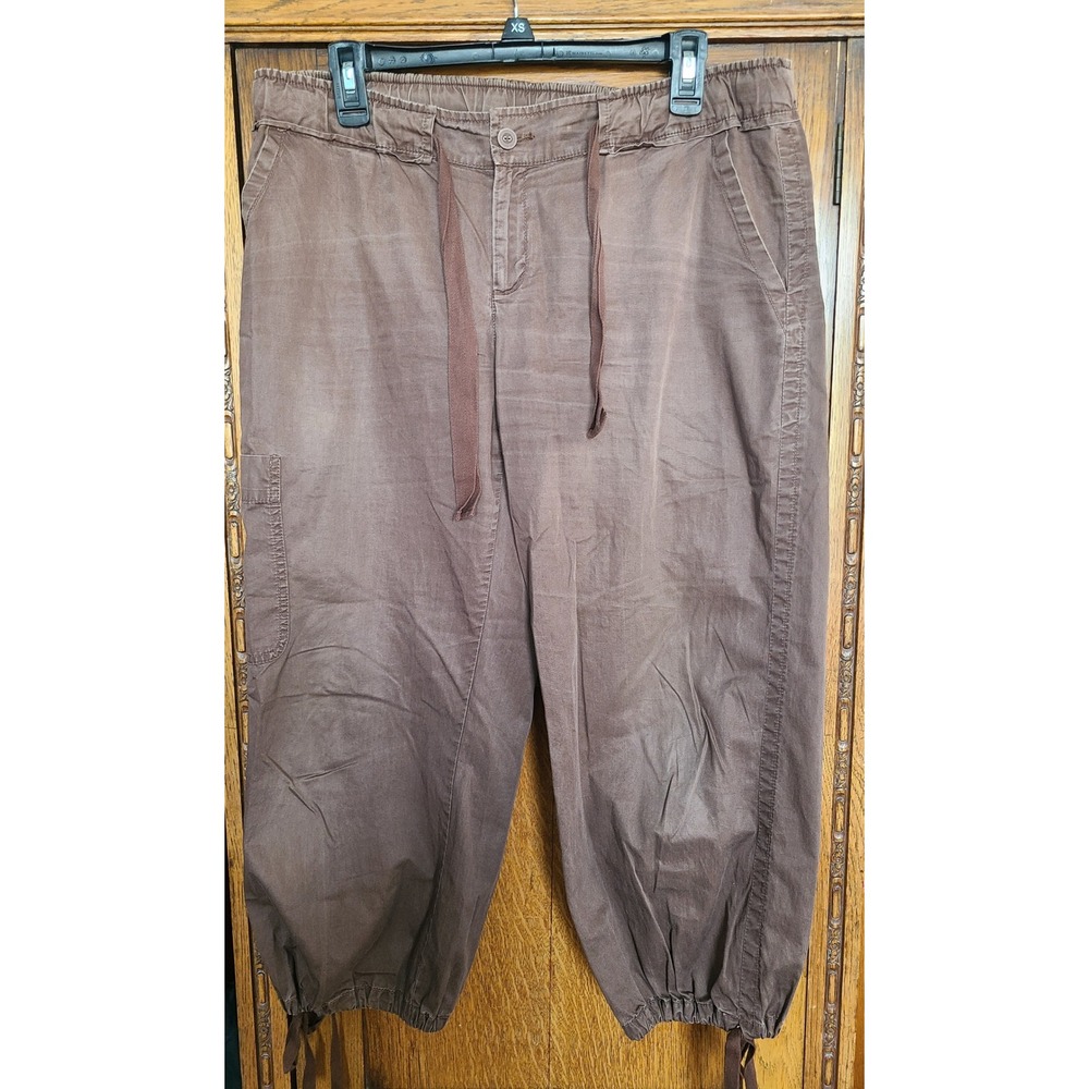 Y2K Gap Brown Cargo Capri Pants Women Medium Cotton Drawstring Utility 366783-00